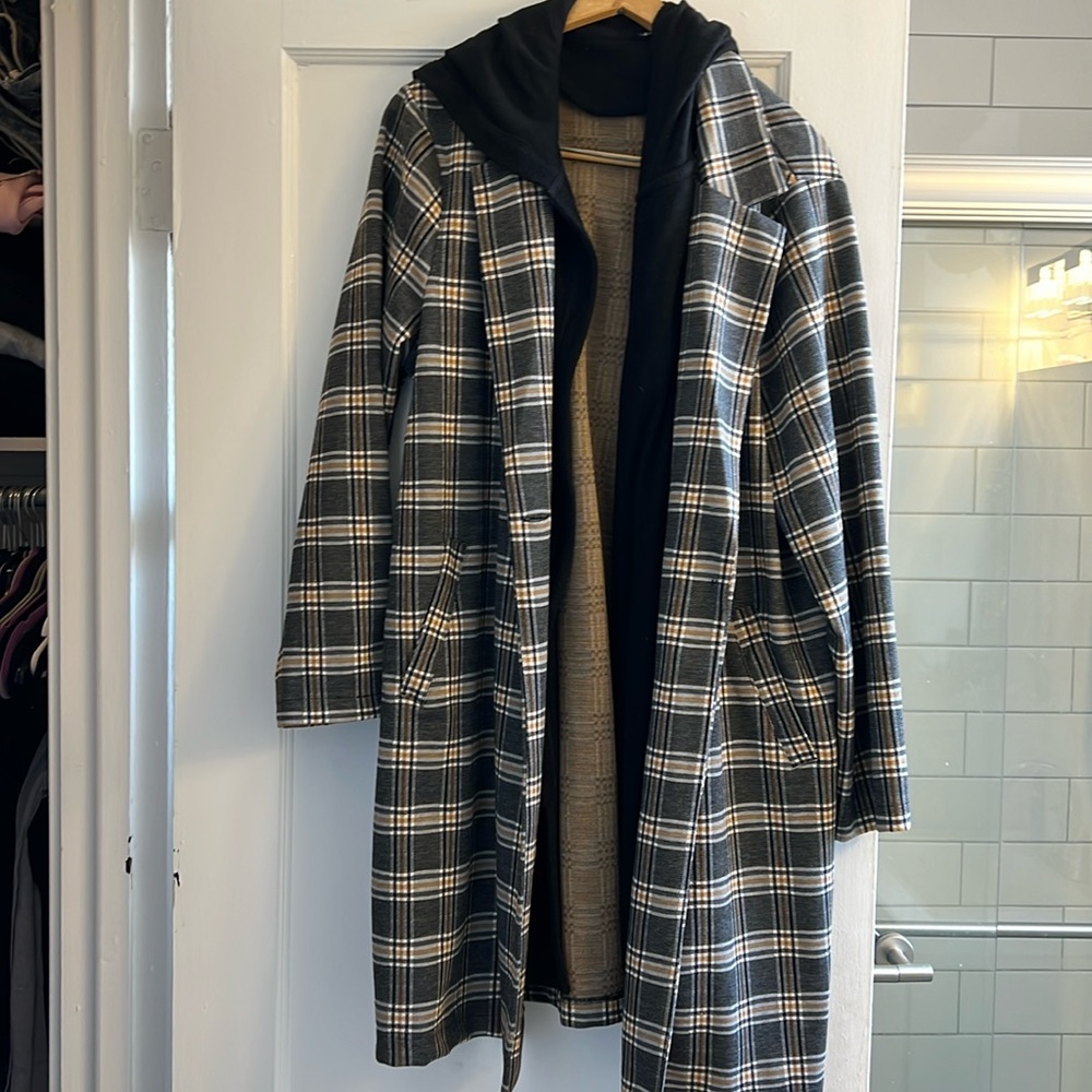 Peacoat with removable hood.